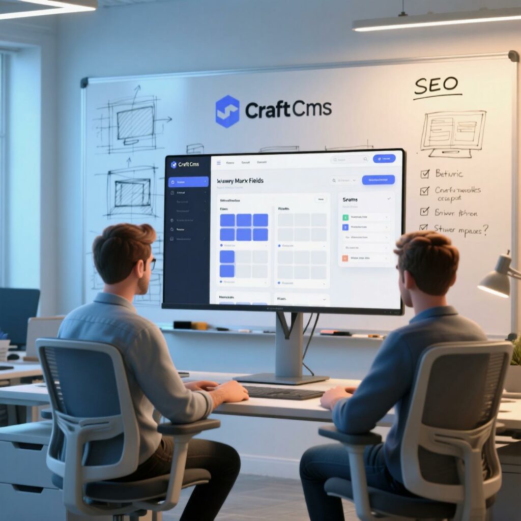 Craft CMS Webentwicklung: Agentur-Team bei der Arbeit am Backend einer modernen Website